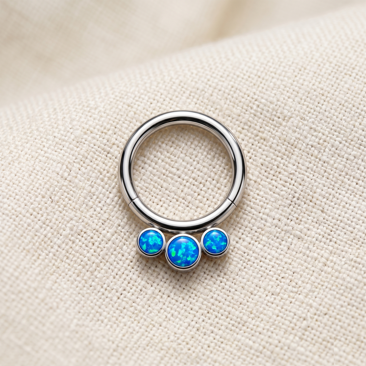 Titanium 3-Bezel CZ Clicker Hoop 16G