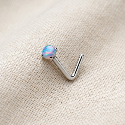 Surgical Steel Opal Prong Set L-Bend Nose Stud 18G 20G