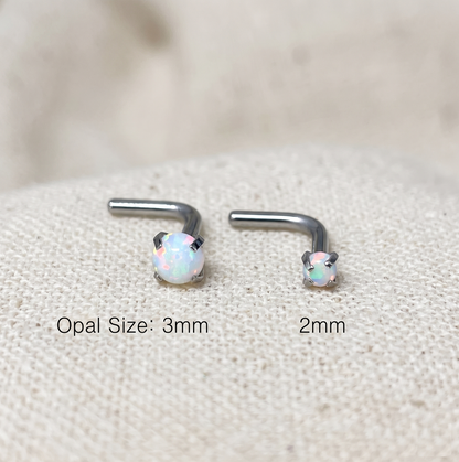 Surgical Steel Opal Prong Set L-Bend Nose Stud 18G 20G
