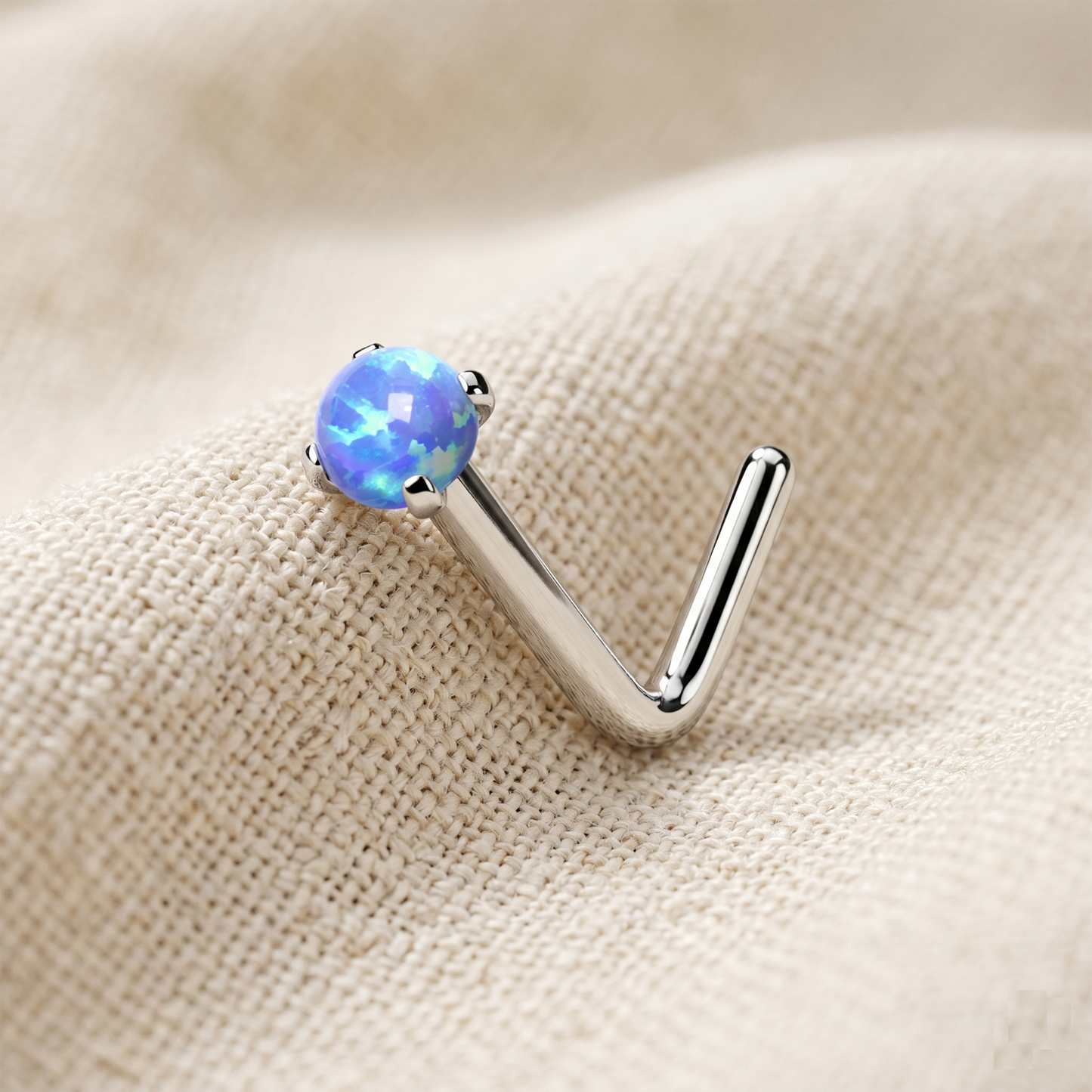 Surgical Steel Opal Prong Set L-Bend Nose Stud 18G 20G