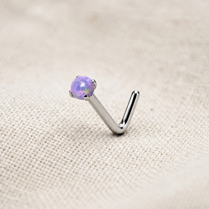 Surgical Steel Opal Prong Set L-Bend Nose Stud 18G 20G