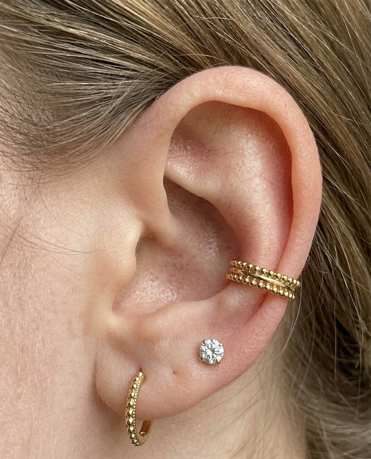 Milgrain Beads Hinged Clicker Hoop 16G