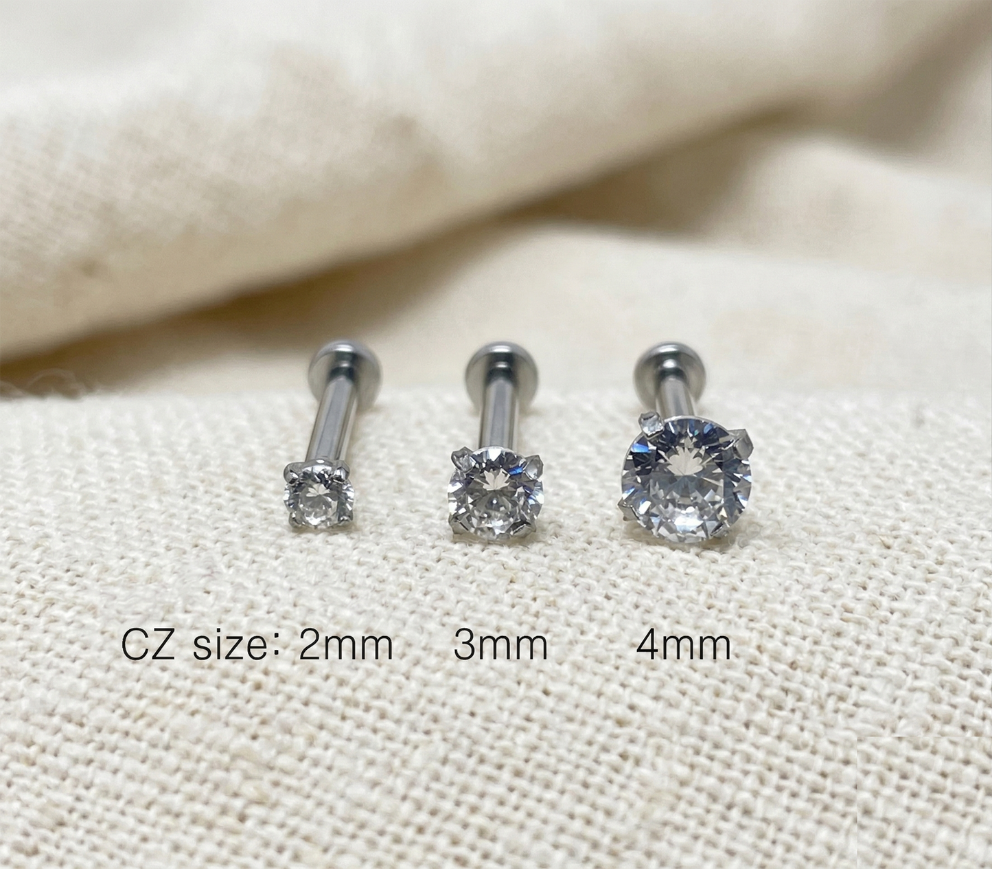 Titanium Clear CZ Prong Set Threadless Stud