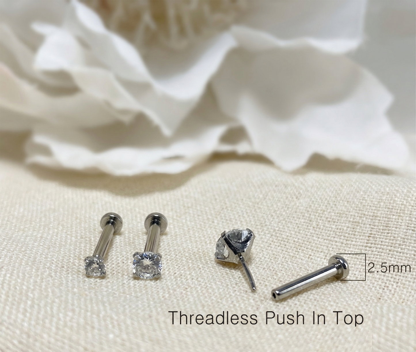 Titanium Clear CZ Prong Set Threadless Stud