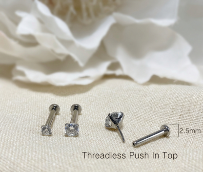 Titanium Clear CZ Prong Set Threadless Stud