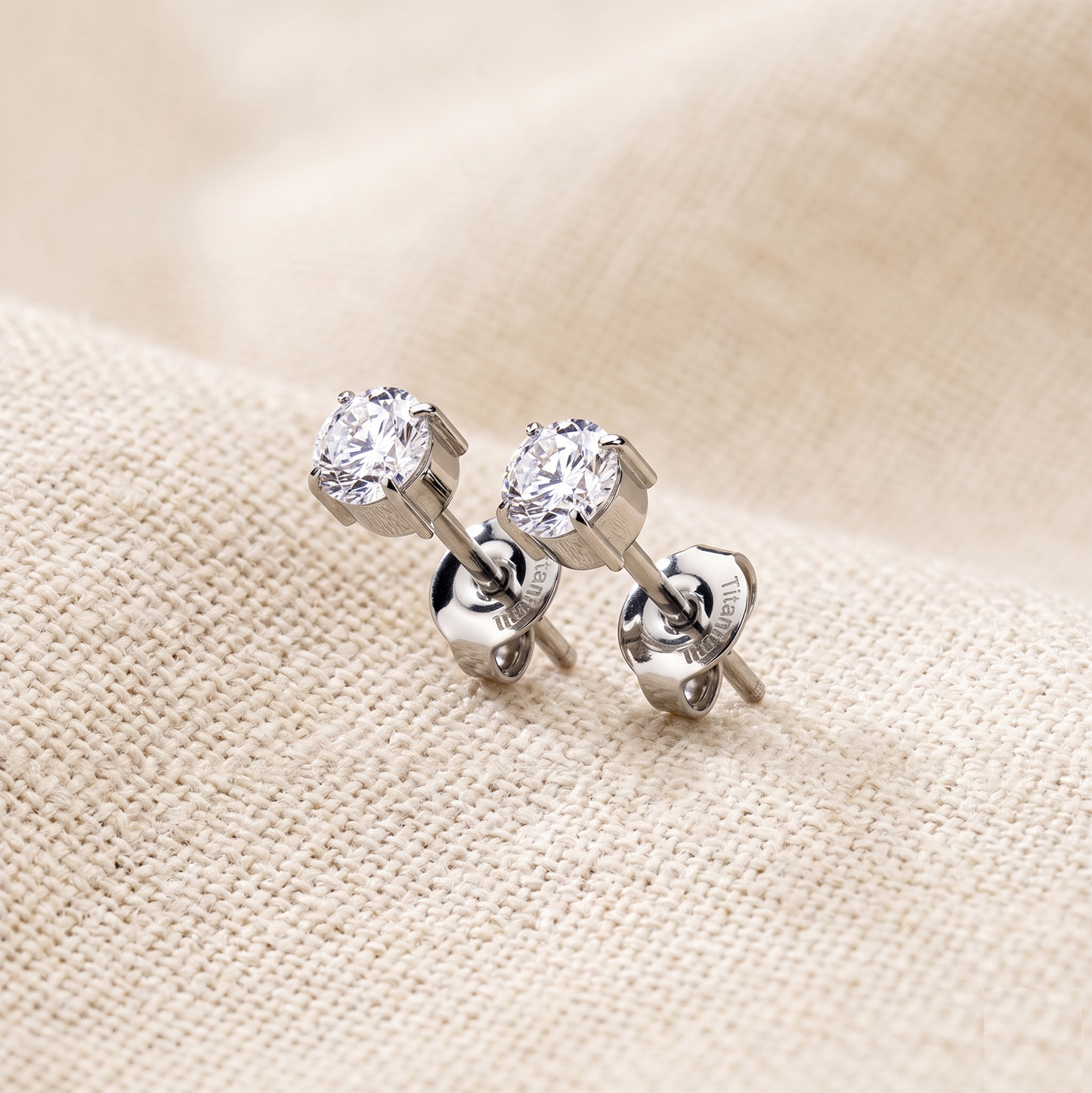 Titanium Raised Prong CZ Stud Earrings 20G