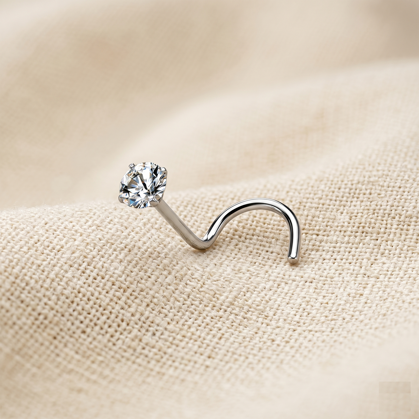 Surgical Steel CZ Screw Nose Ring 20G
