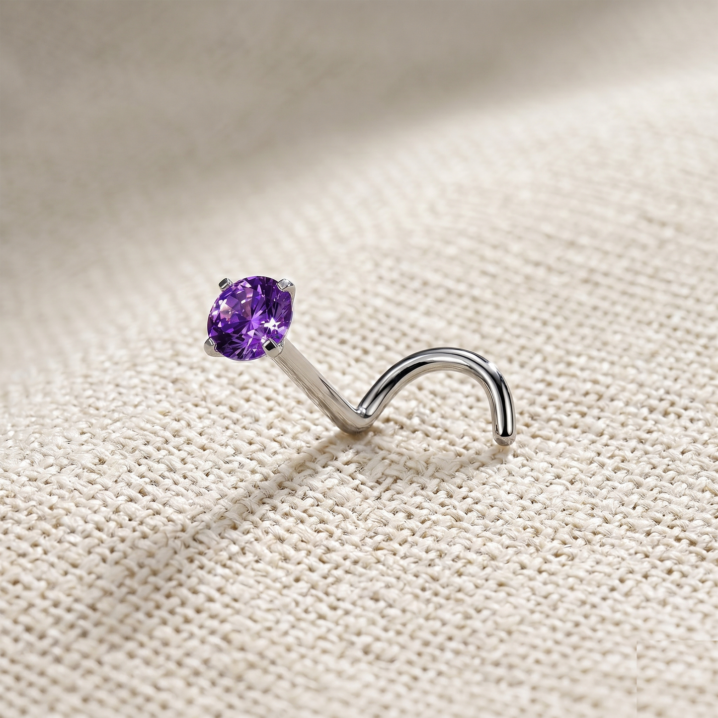 Titanium 2mm CZ Prong Set Nose Screw Ring 18G 20G