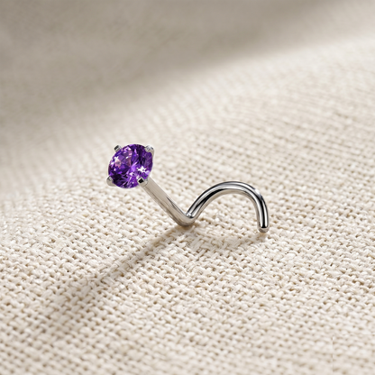 Titanium 2mm CZ Prong Set Nose Screw Ring 18G 20G
