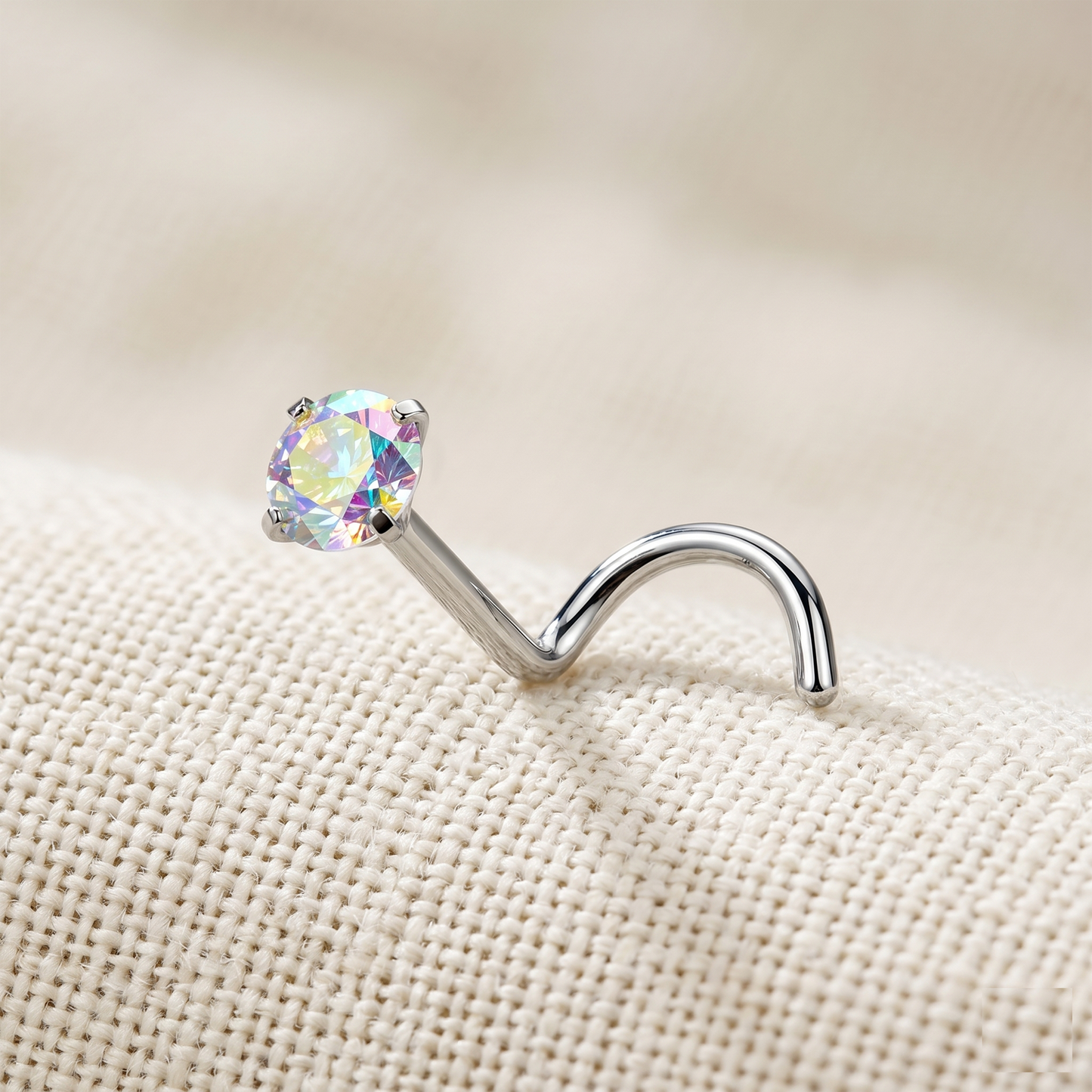 Titanium 2mm CZ Prong Set Nose Screw Ring 18G 20G