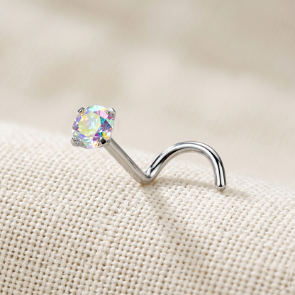 Titanium 2mm CZ Prong Set Nose Screw Ring 18G 20G