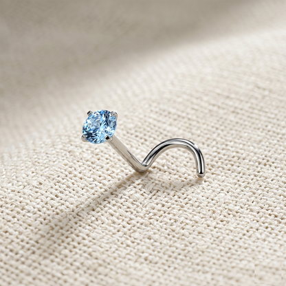 Titanium 2mm CZ Prong Set Nose Screw Ring 18G 20G