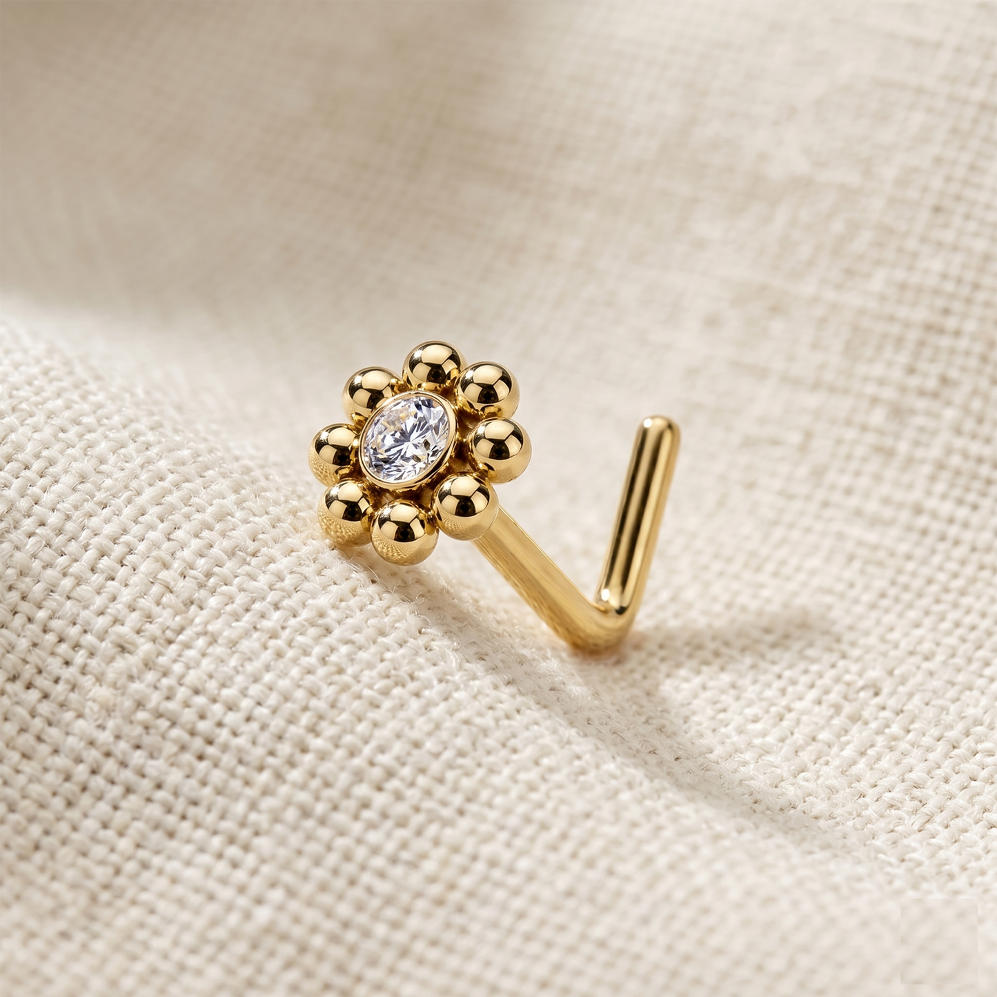 Surgical Steel Flower CZ L-Bend Nose Stud 20G