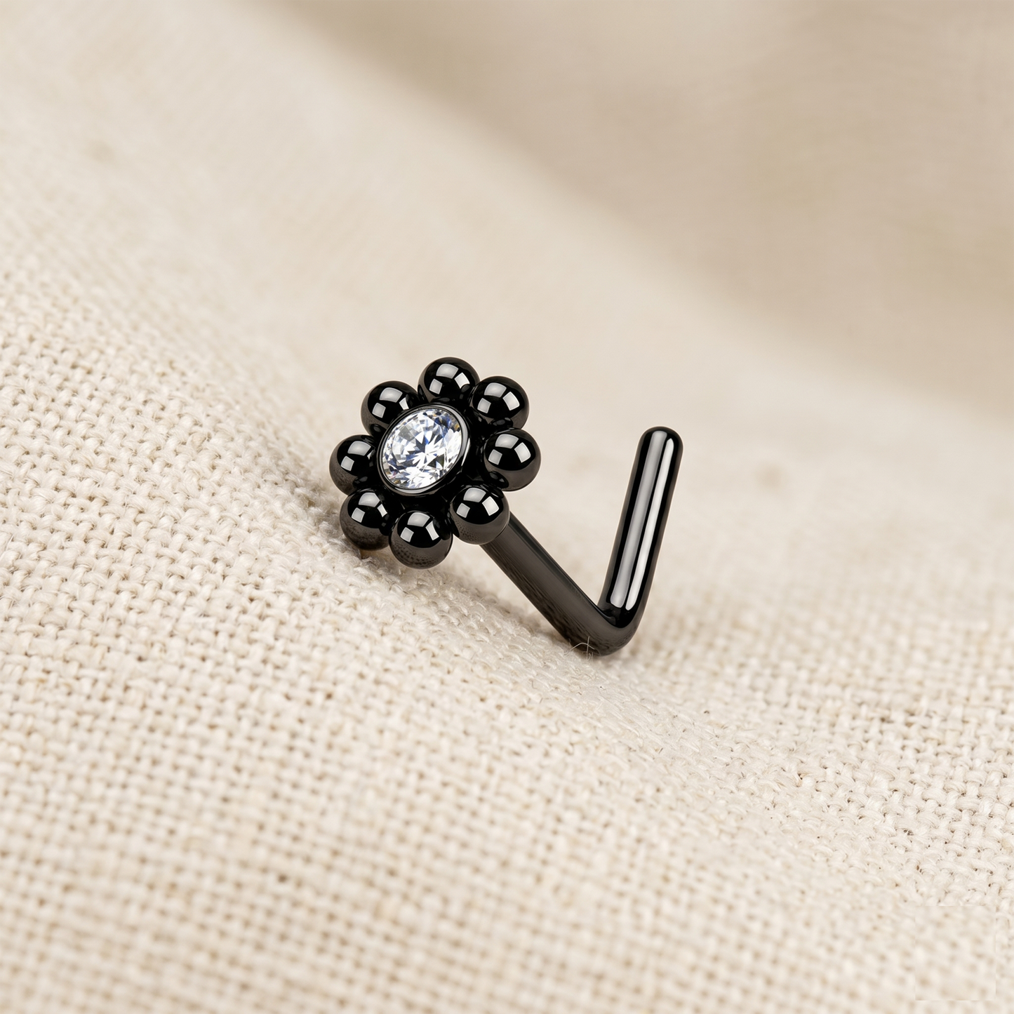 Surgical Steel Flower CZ L-Bend Nose Stud 20G