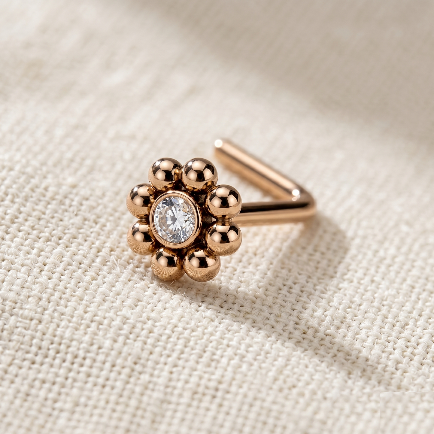 Surgical Steel Flower CZ L-Bend Nose Stud 20G