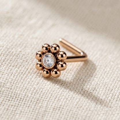 Surgical Steel Flower CZ L-Bend Nose Stud 20G