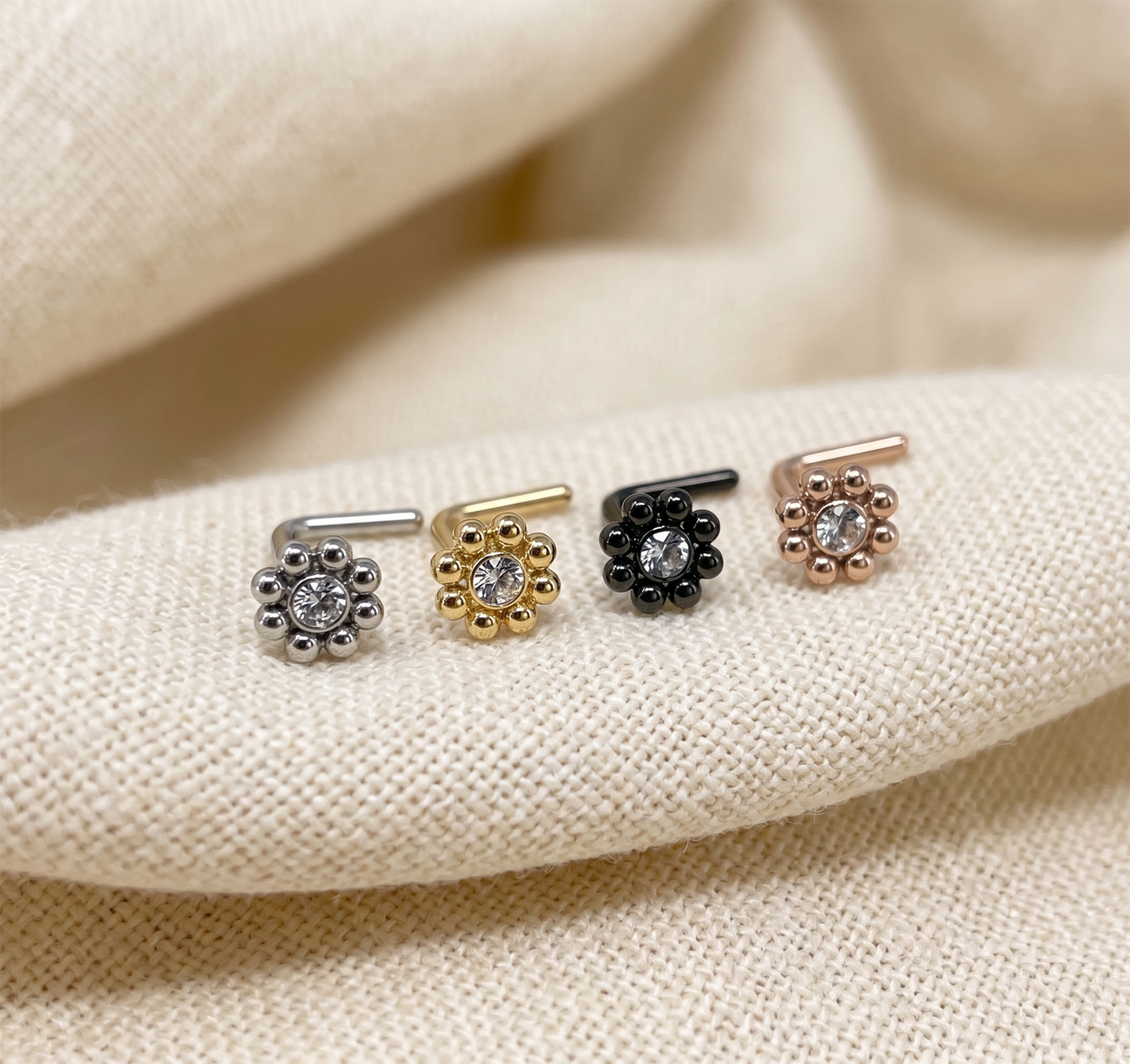 Surgical Steel Flower CZ L-Bend Nose Stud 20G
