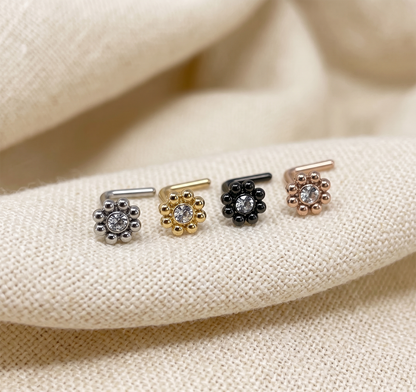 Surgical Steel Flower CZ L-Bend Nose Stud 20G