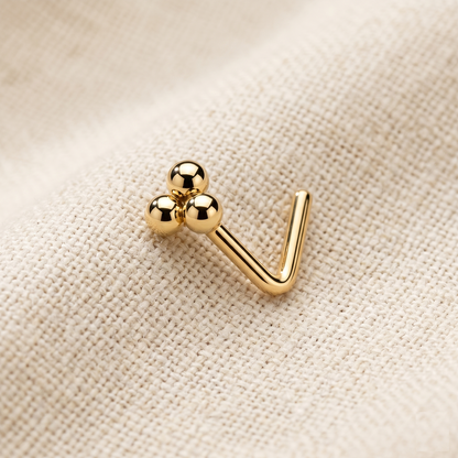Surgical Steel 3-Ball Triangle L-Bend Nose Stud 20G
