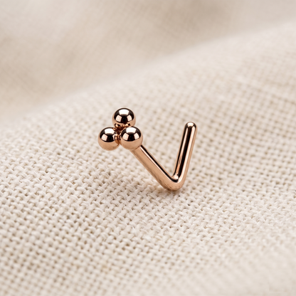 Surgical Steel 3-Ball Triangle L-Bend Nose Stud 20G