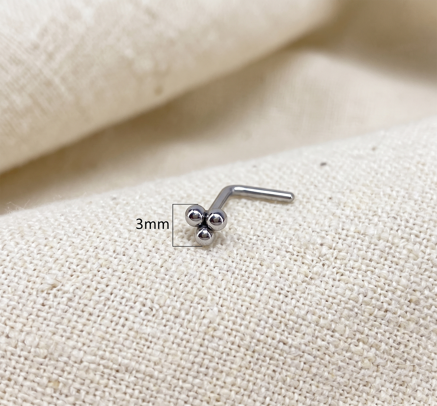 Surgical Steel 3-Ball Triangle L-Bend Nose Stud 20G