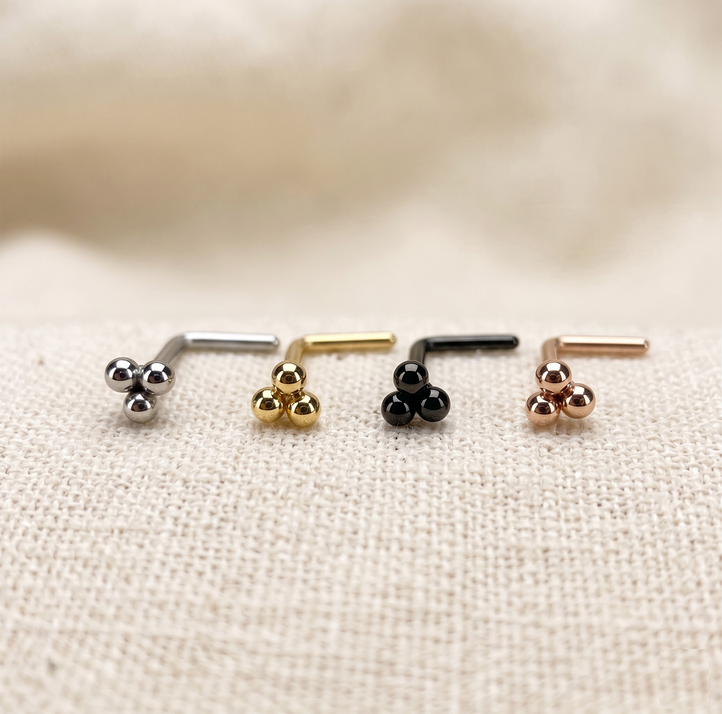 Surgical Steel 3-Ball Triangle L-Bend Nose Stud 20G