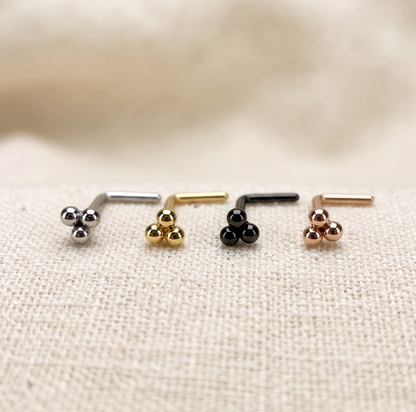 Surgical Steel 3-Ball Triangle L-Bend Nose Stud 20G