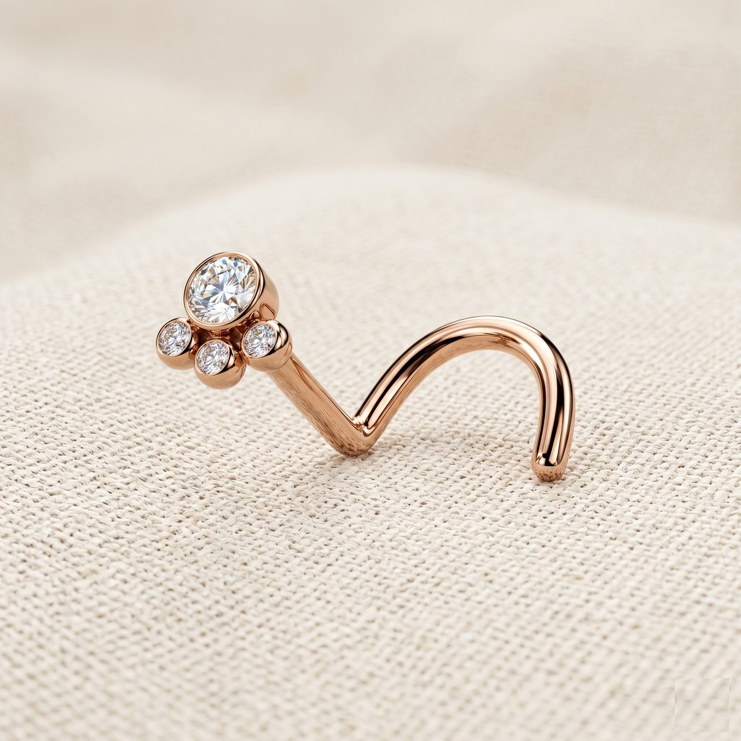 Surgical Steel CZ 3-Beaded Ball Corkscrew Nose Ring 20G