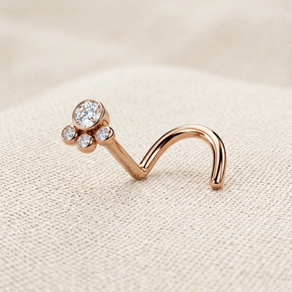Surgical Steel CZ 3-Beaded Ball Corkscrew Nose Ring 20G