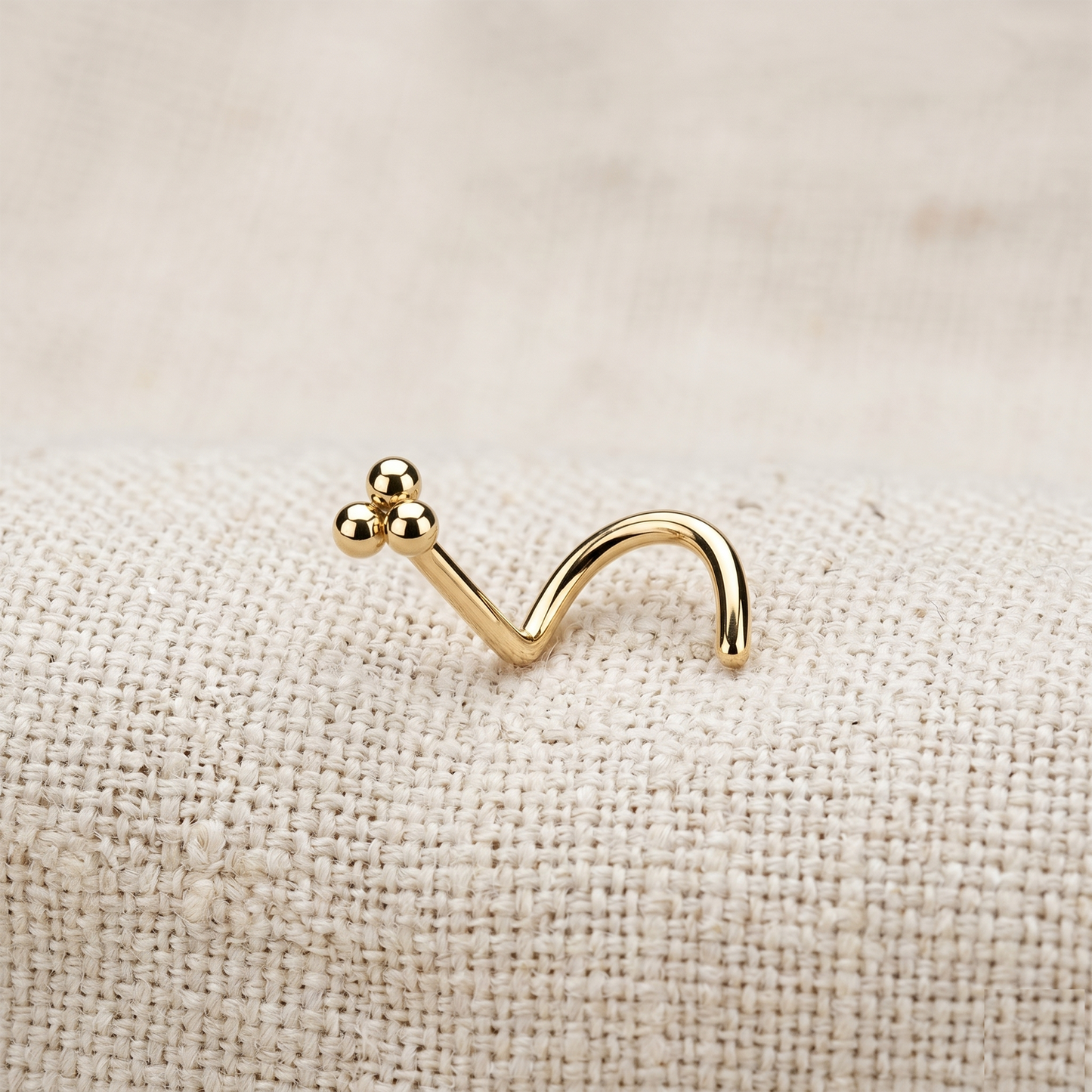Surgical Steel 3-Ball Triangle Corkscrew Nose Ring 20G
