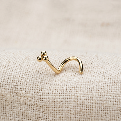 Surgical Steel 3-Ball Triangle Corkscrew Nose Ring 20G