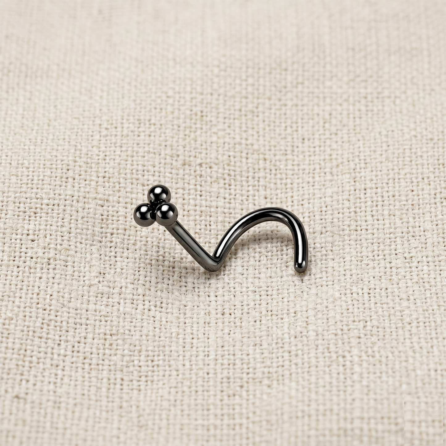 Surgical Steel 3-Ball Triangle Corkscrew Nose Ring 20G