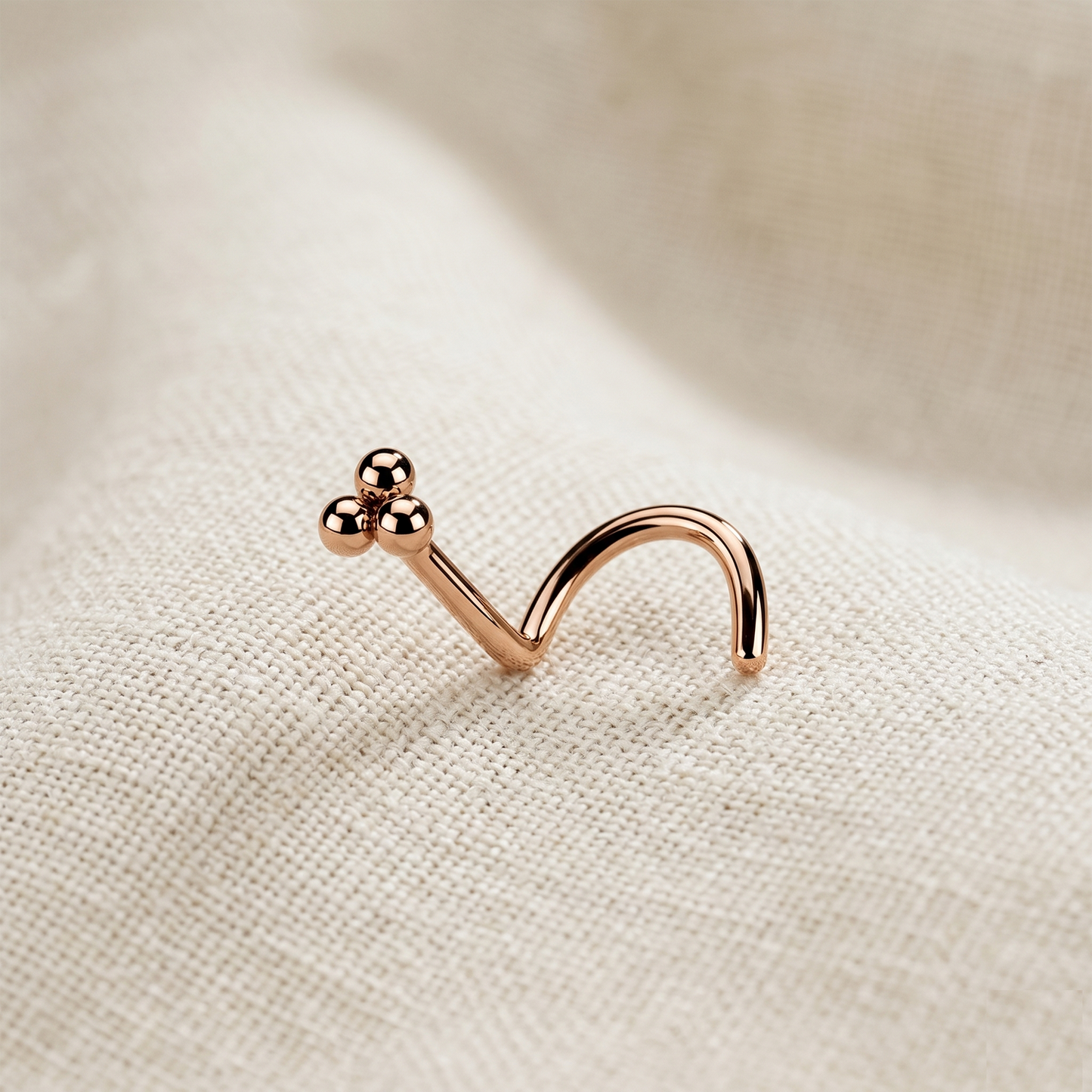 Surgical Steel 3-Ball Triangle Corkscrew Nose Ring 20G