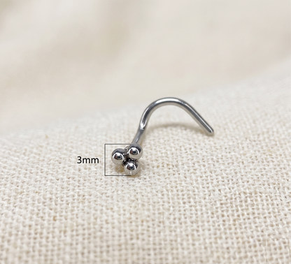 Surgical Steel 3-Ball Triangle Corkscrew Nose Ring 20G