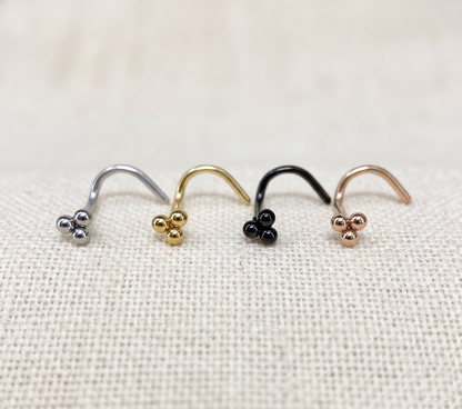 Surgical Steel 3-Ball Triangle Corkscrew Nose Ring 20G