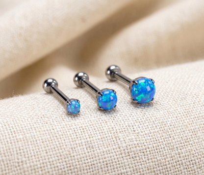 Titanium Blue Opal Prong Threadless Stud