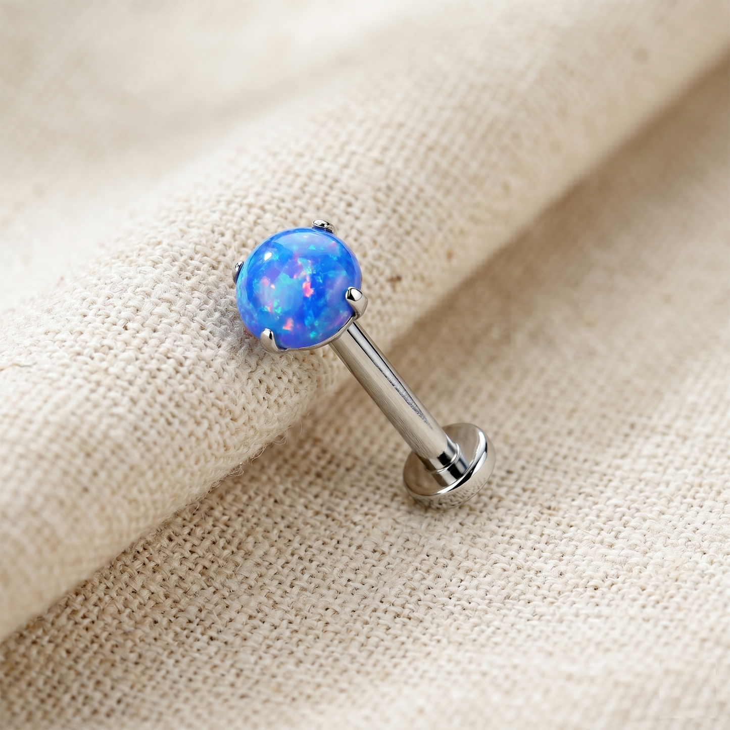 Titanium Blue Opal Prong Threadless Stud