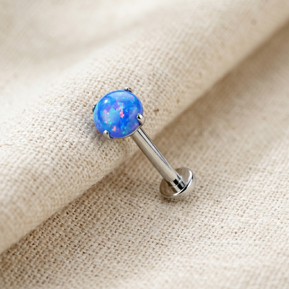 Titanium Blue Opal Prong Threadless Stud