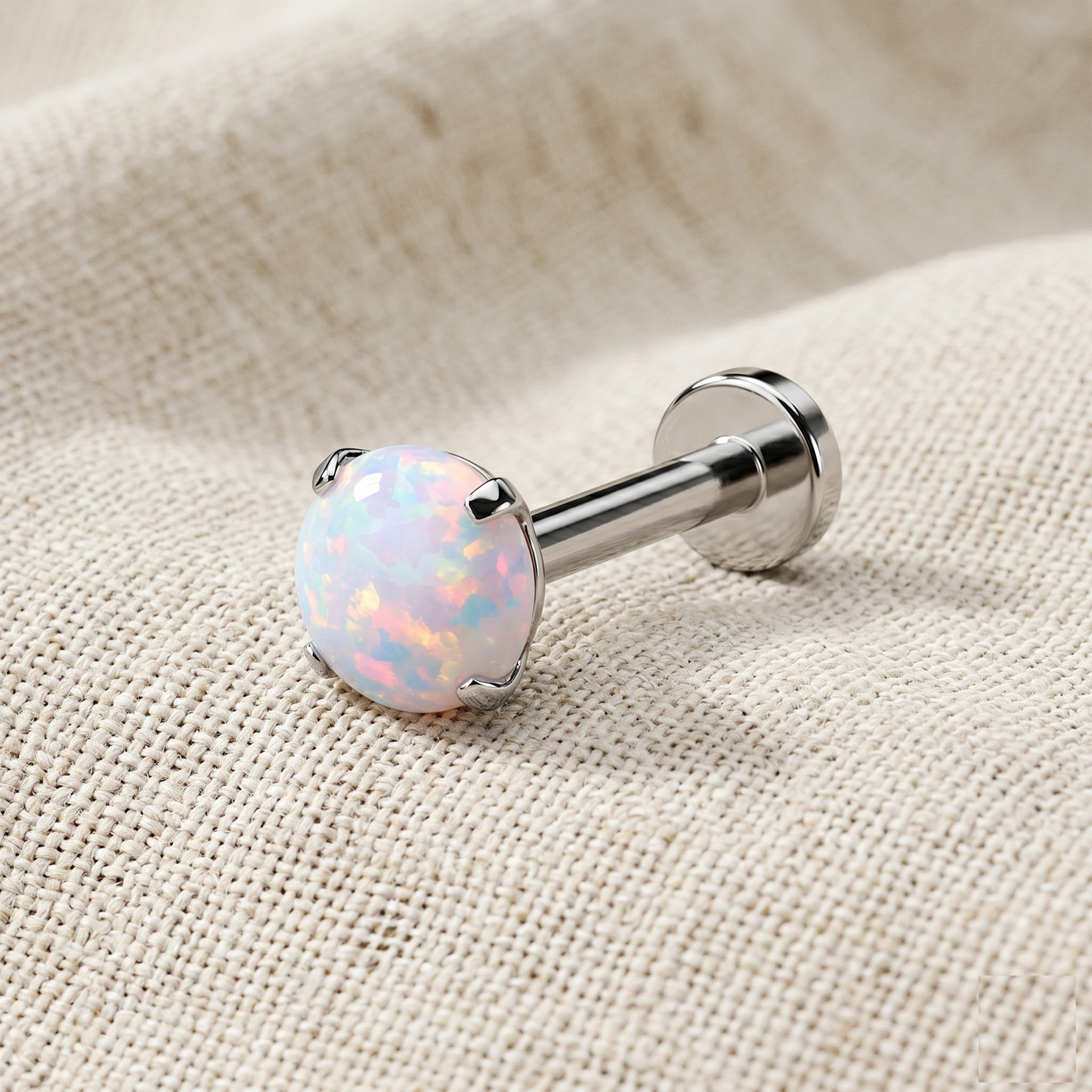 Titanium White Opal Prong Threadless Stud