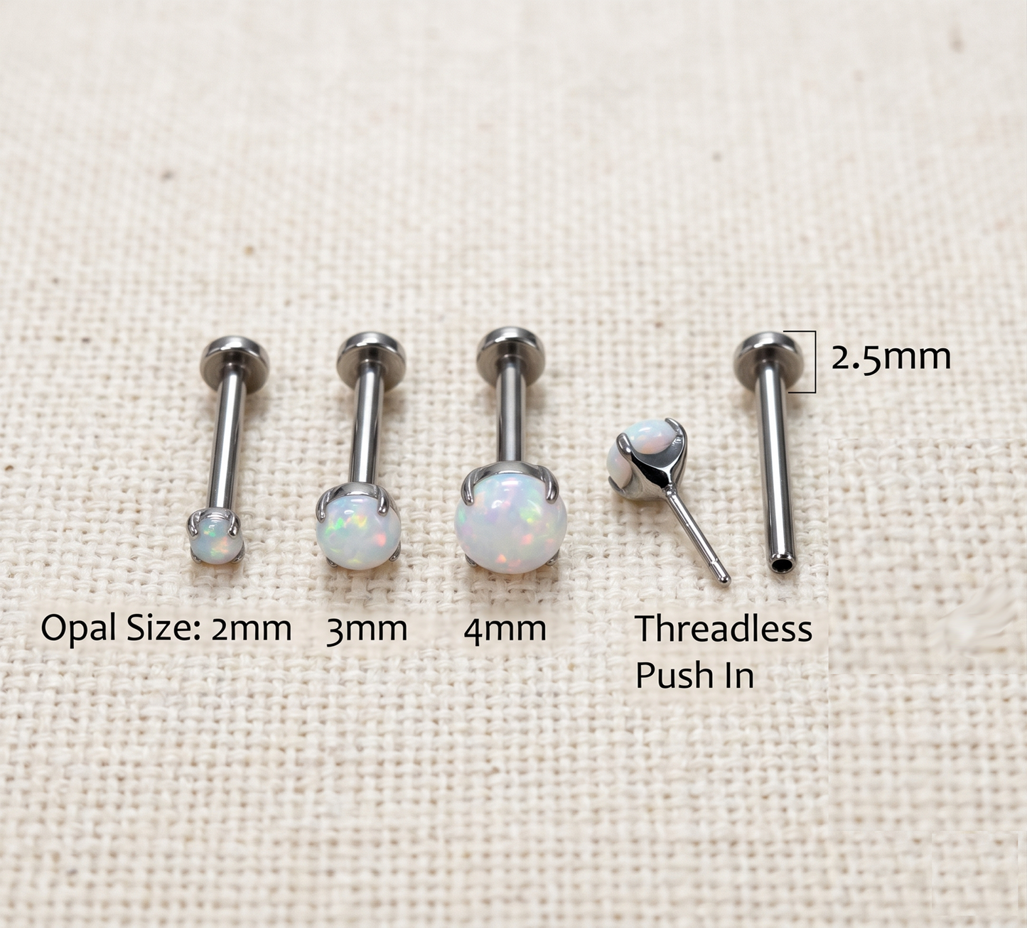 Titanium White Opal Prong Threadless Stud