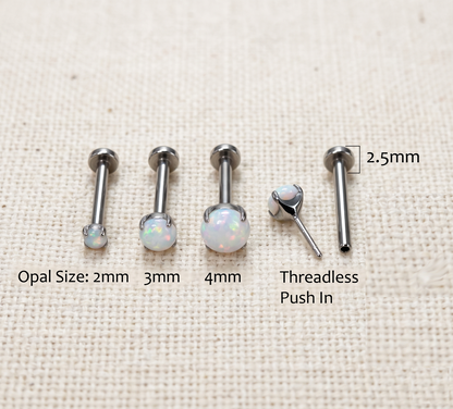 Titanium White Opal Prong Threadless Stud