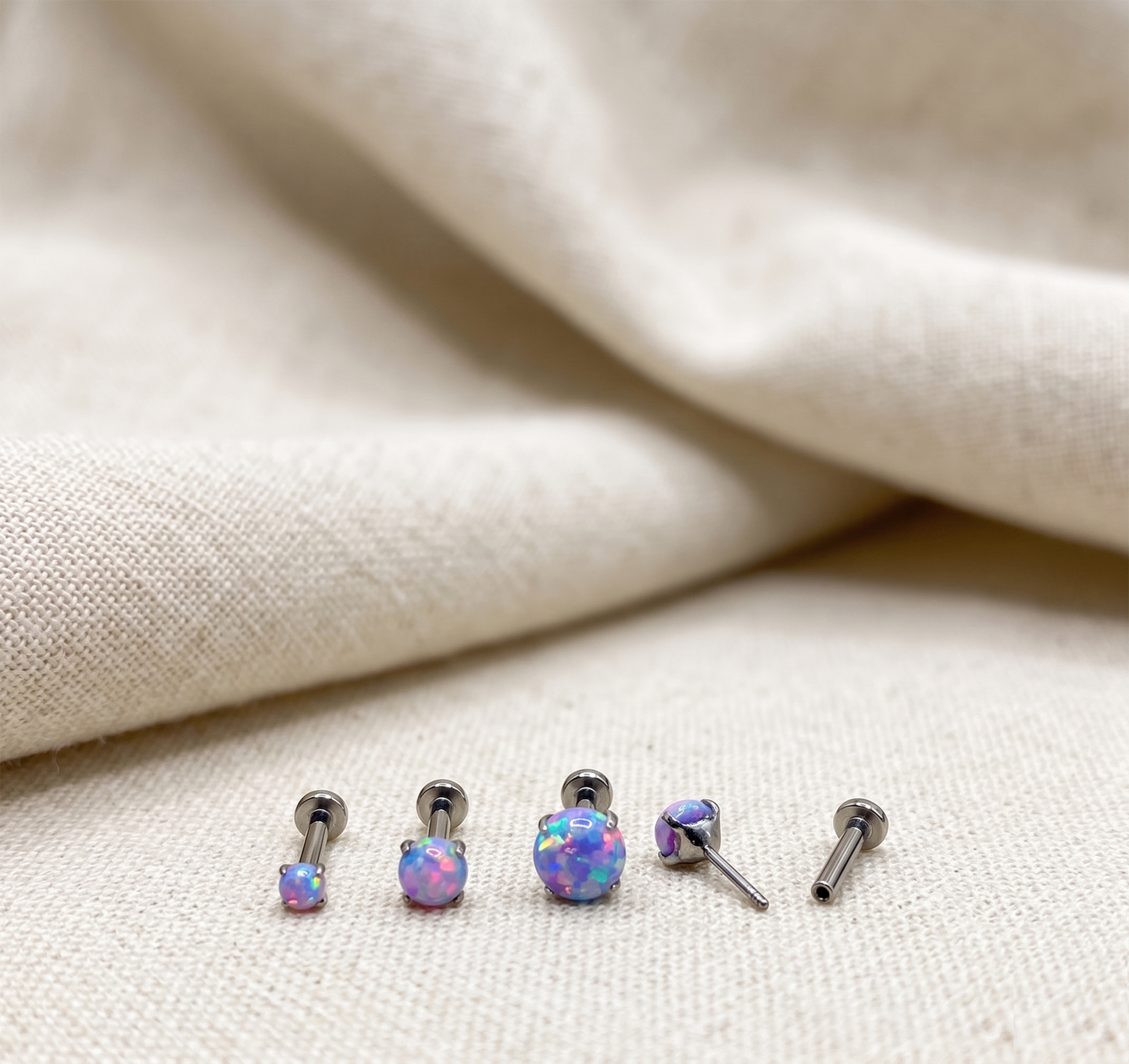 Titanium Purple Opal Prong Threadless Stud