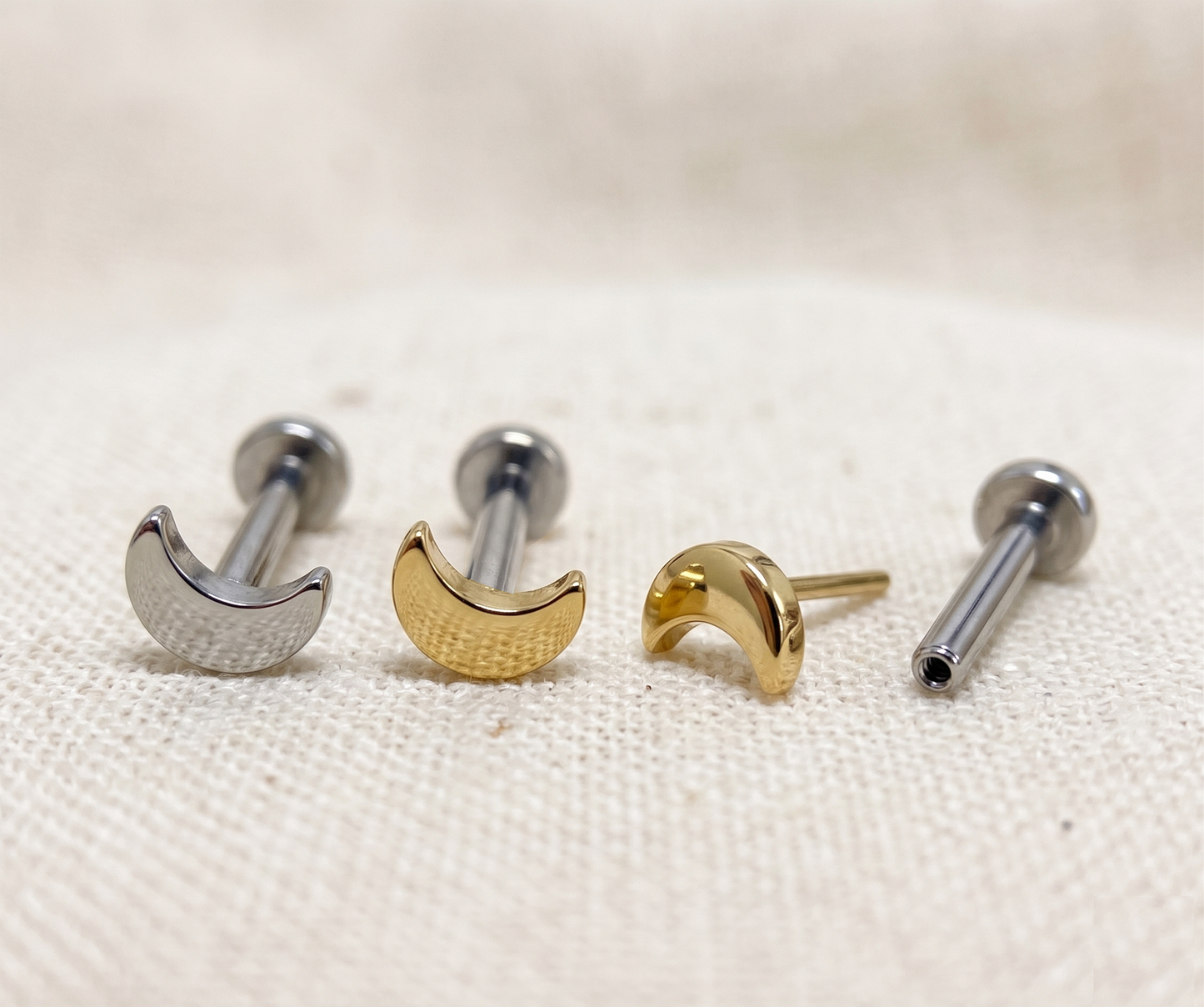 Titanium Crescent Moon Threadless Labret Stud 16G 18G 20G