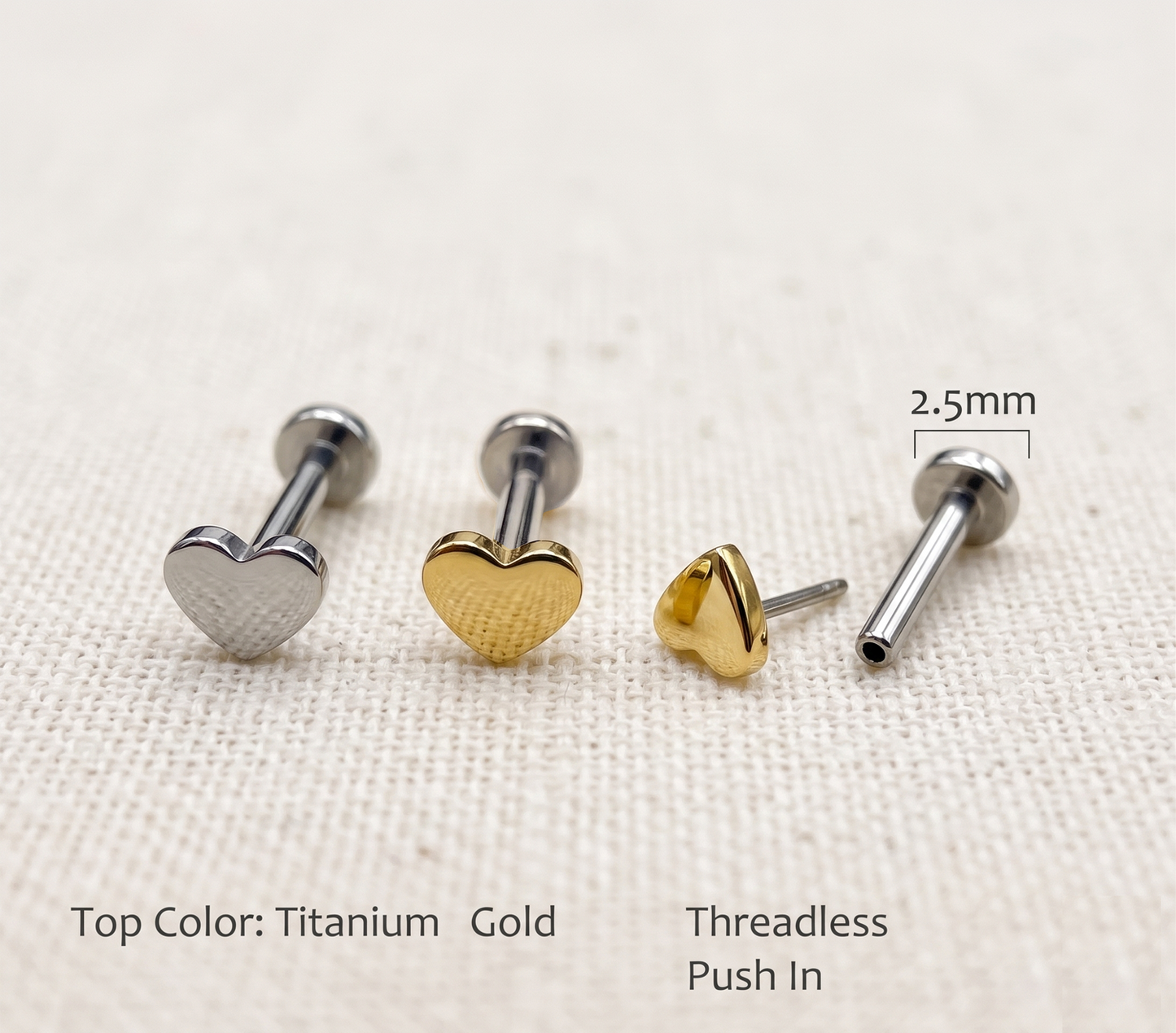 Titanium Plain Heart Threadless Labret Stud