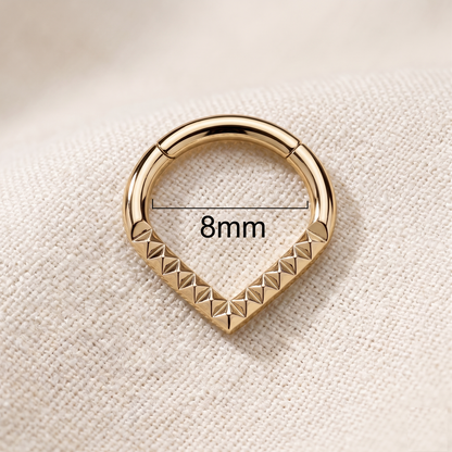 Surgical Steel Pyramid Cuts Chevron Hinged Clicker Hoop 16G