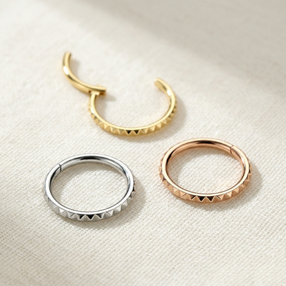 Titanium Pyramid Cut Hinged Clicker Hoop 16G