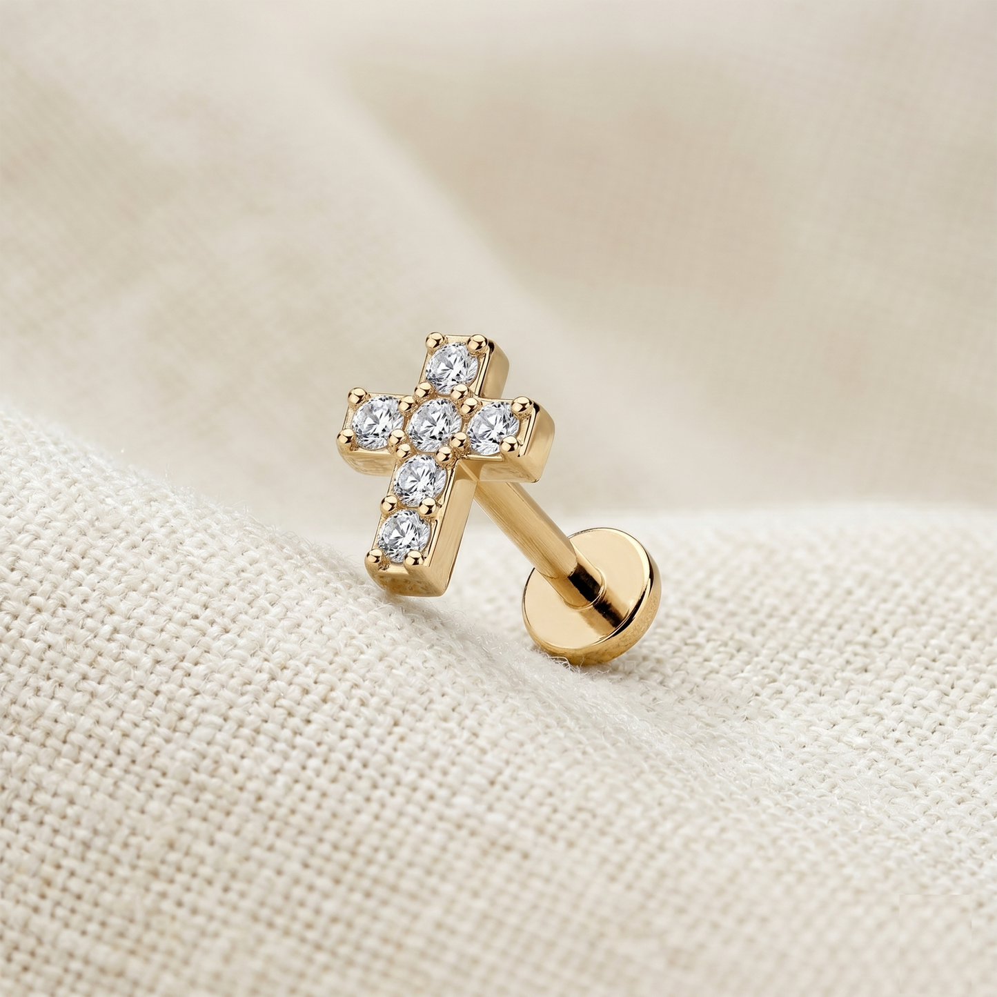 Surgical Steel Cross CZ Threaded Labret 16G