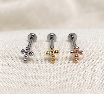 Titanium Cross Push In Labret Stud