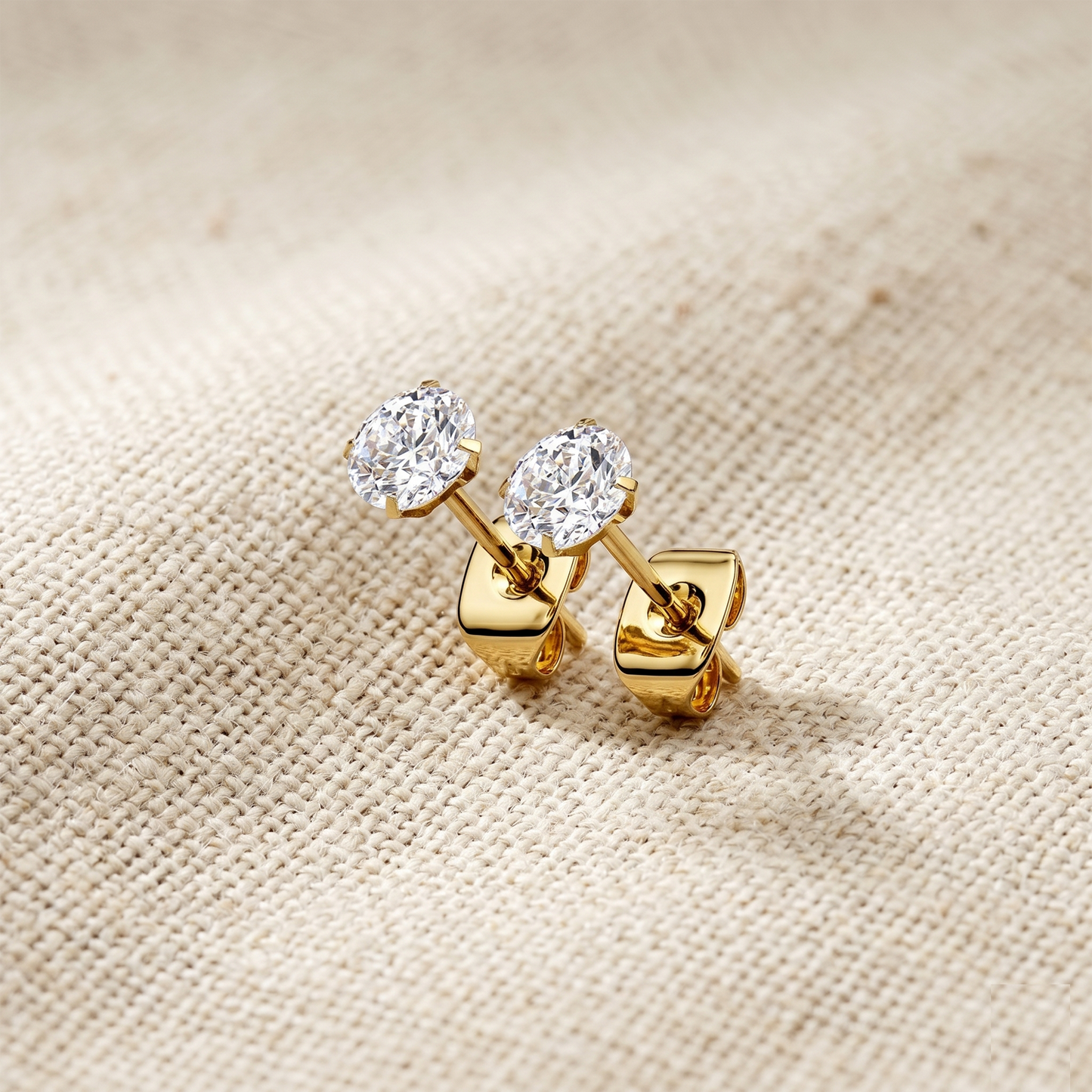 Titanium Clear CZ Stud Earrings - Gold