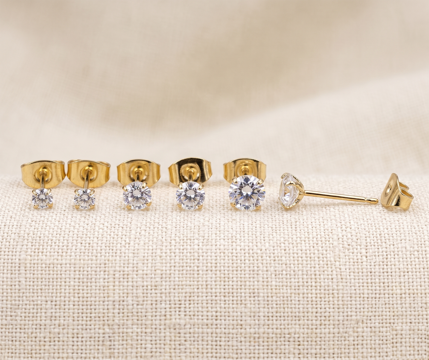 Titanium Clear CZ Stud Earrings - Gold